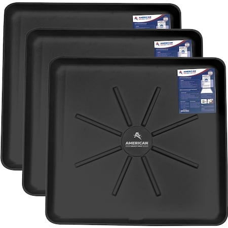 American Built Pro Washing Machine Pan, 30 in x 28 in Plastic Black Undrilled wDrain Hose Adapter, 3PK WMSP-BUnd P3